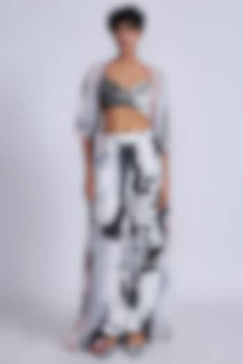 Black & White Satin Twill Organza Printed Cape Set by Advait at Pernia's Pop Up Shop