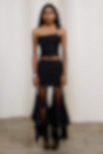 Black Georgette Satin Structured Skirt Set by Advait at Pernia's Pop Up Shop