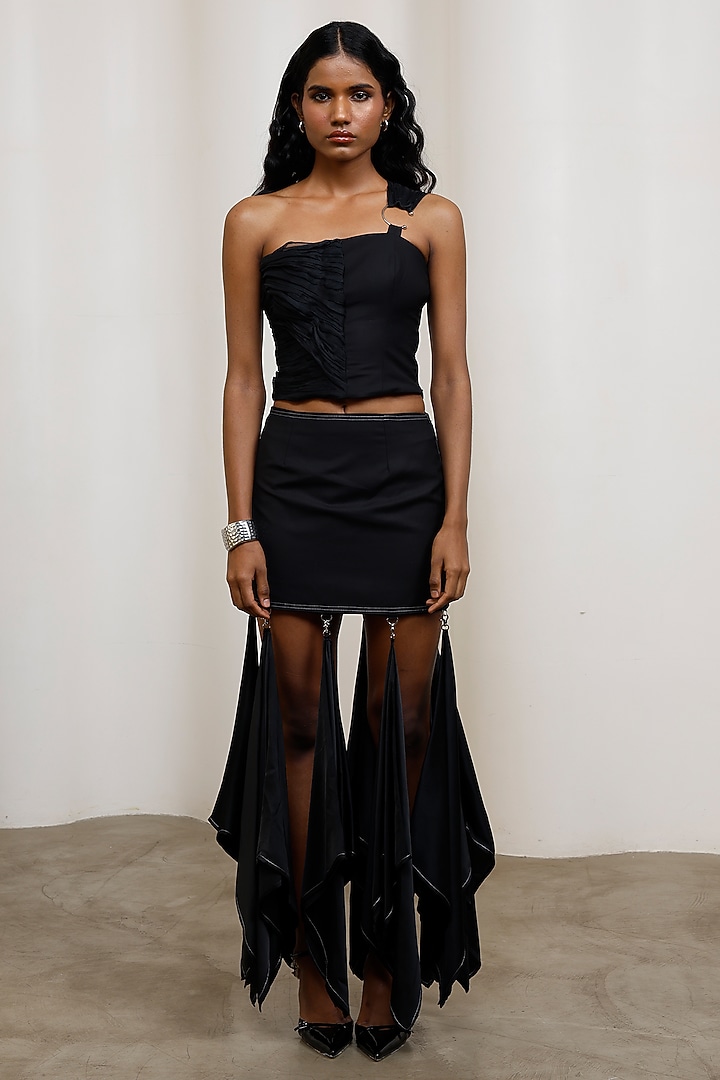Black Georgette Satin Structured Skirt Set by Advait at Pernia's Pop Up Shop