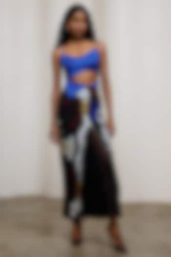 Black Crinkle Chiffon Printed High-Waisted Skirt Set by Advait at Pernia's Pop Up Shop