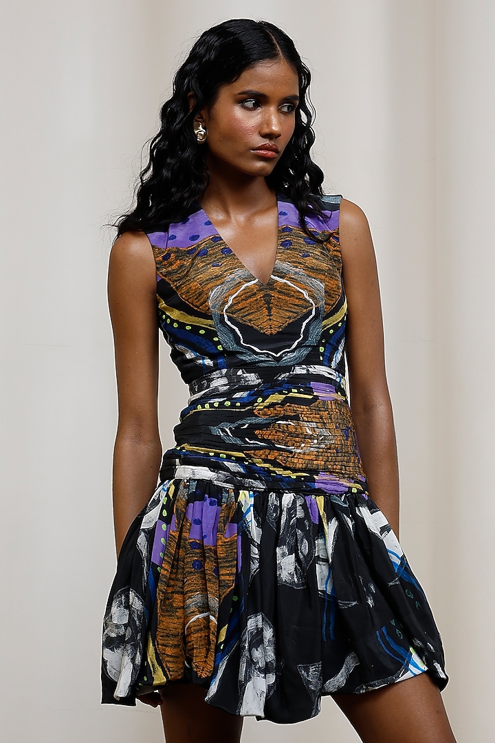 Multi-Colored Crepe Sleeveless Mini Summer Dress by Advait at Pernia's Pop Up Shop