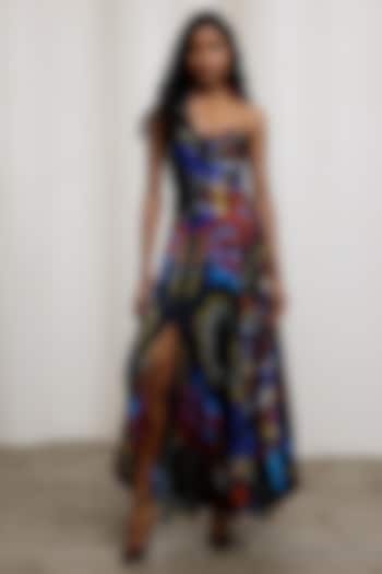 Multi-Colored Georgette Satin Maxi Vacation Dress by Advait at Pernia's Pop Up Shop