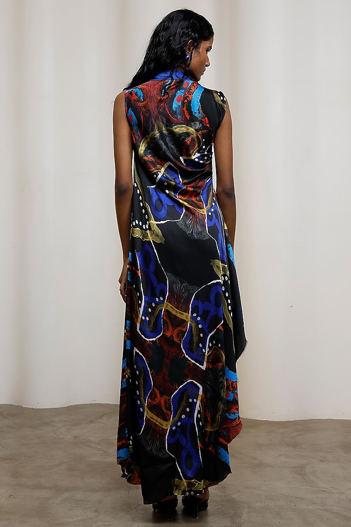 Multi-Colored Georgette Satin Sleeveless Maxi Summer Dress by Advait at Pernia's Pop Up Shop