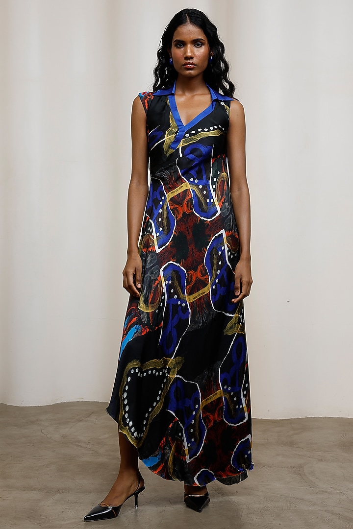 Multi-Colored Georgette Satin Sleeveless Maxi Summer Dress by Advait at Pernia's Pop Up Shop