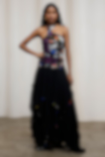 Black Crinkle Chiffon Halter Maxi Vacation Dress by Advait at Pernia's Pop Up Shop