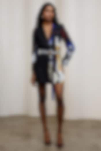 Black Crinkle Chiffon Asymmetric Paneled Blazer Vacation Dress by Advait at Pernia's Pop Up Shop