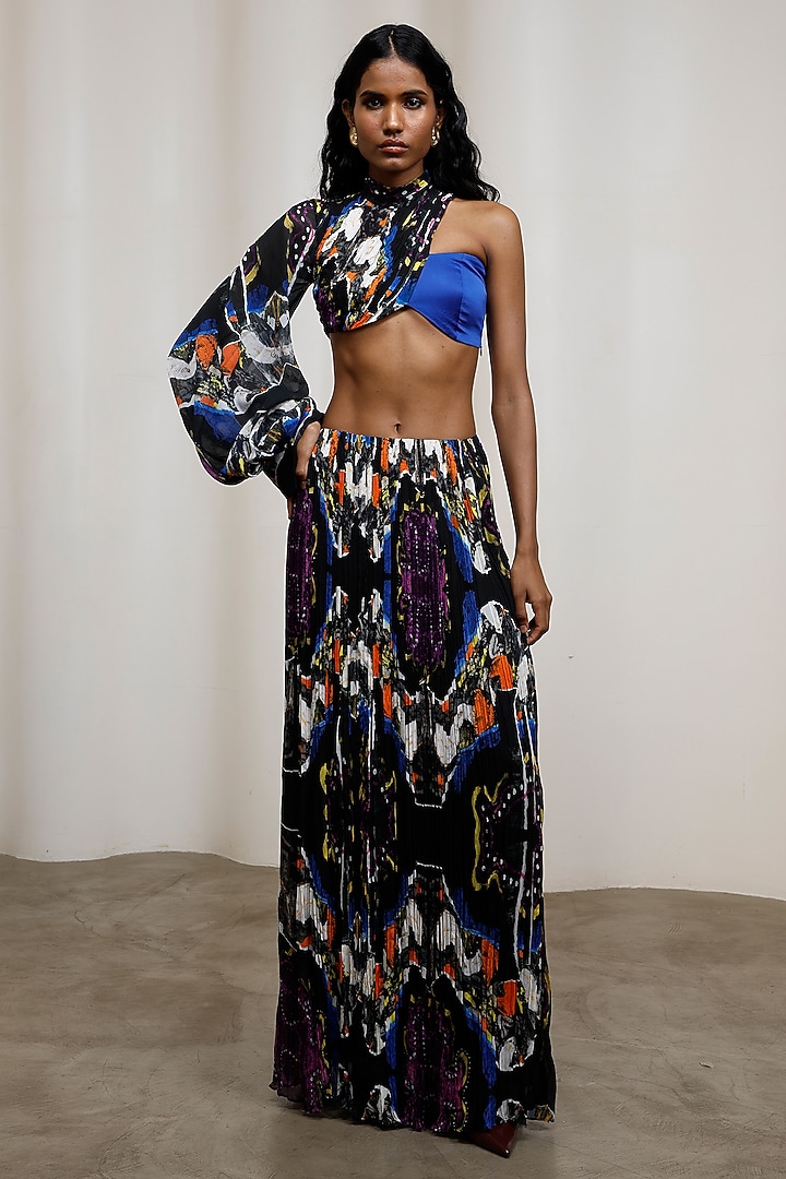Multi-Colored Crinkle Chiffon Abstract Printed Skirt Set by Advait at Pernia's Pop Up Shop
