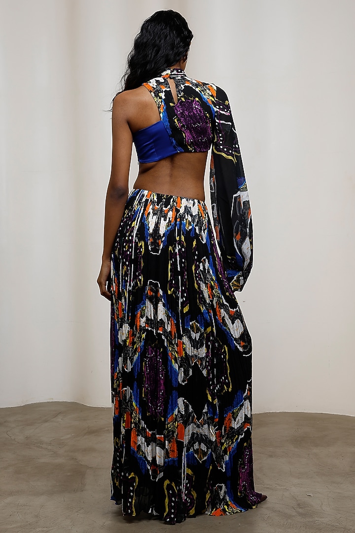 Multi-Colored Crinkle Chiffon Abstract Printed Skirt Set by Advait at Pernia's Pop Up Shop