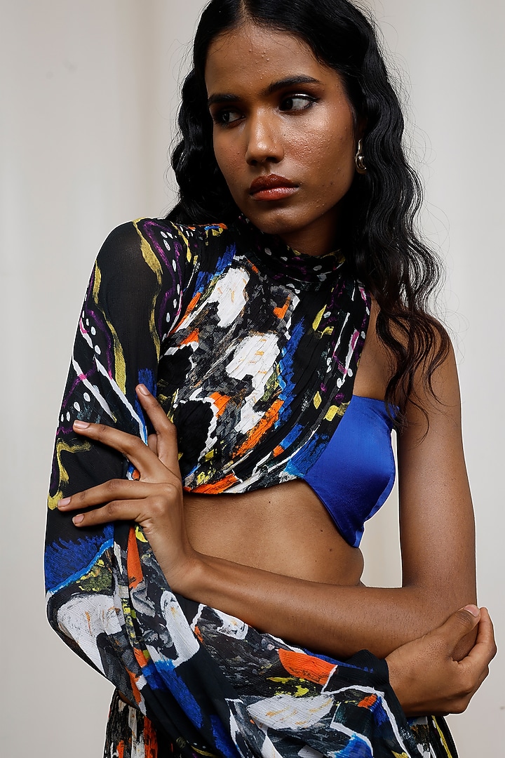 Multi-Colored Crinkle Chiffon Abstract Printed Skirt Set by Advait at Pernia's Pop Up Shop