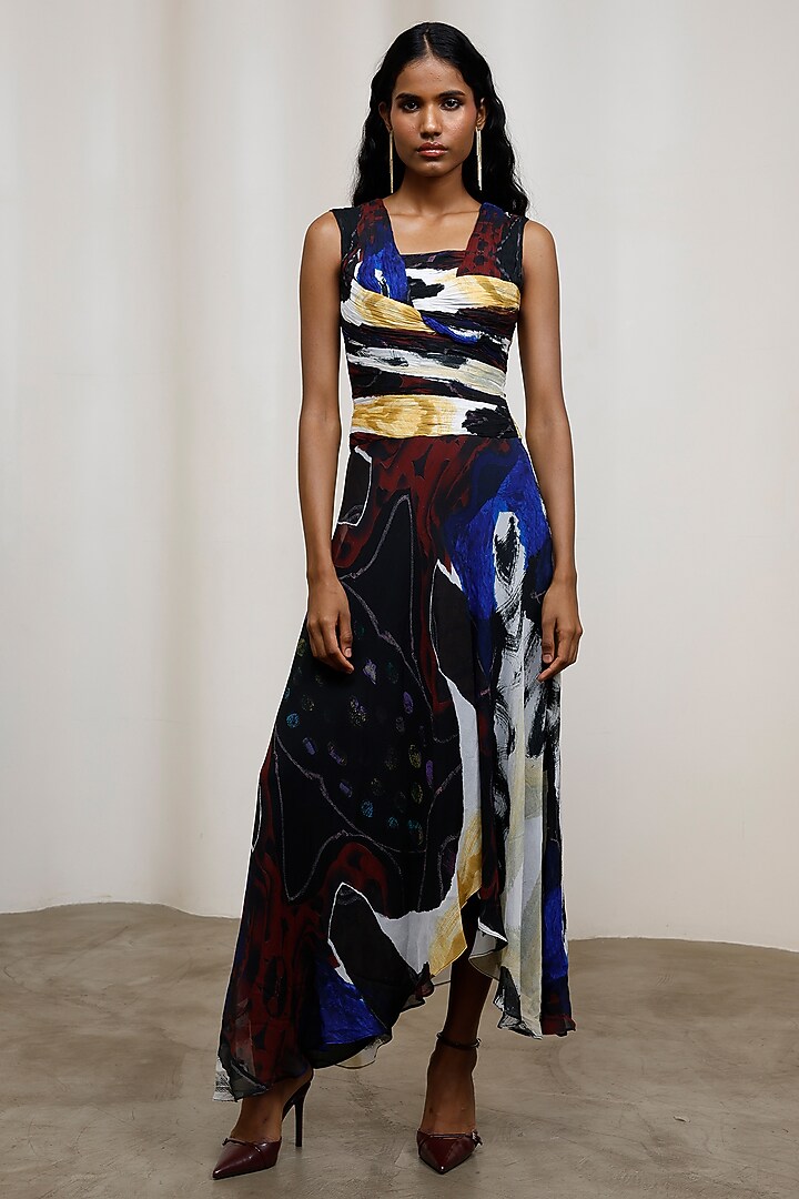 Black Crinkle Chiffon Maxi Vacation Dress by Advait at Pernia's Pop Up Shop