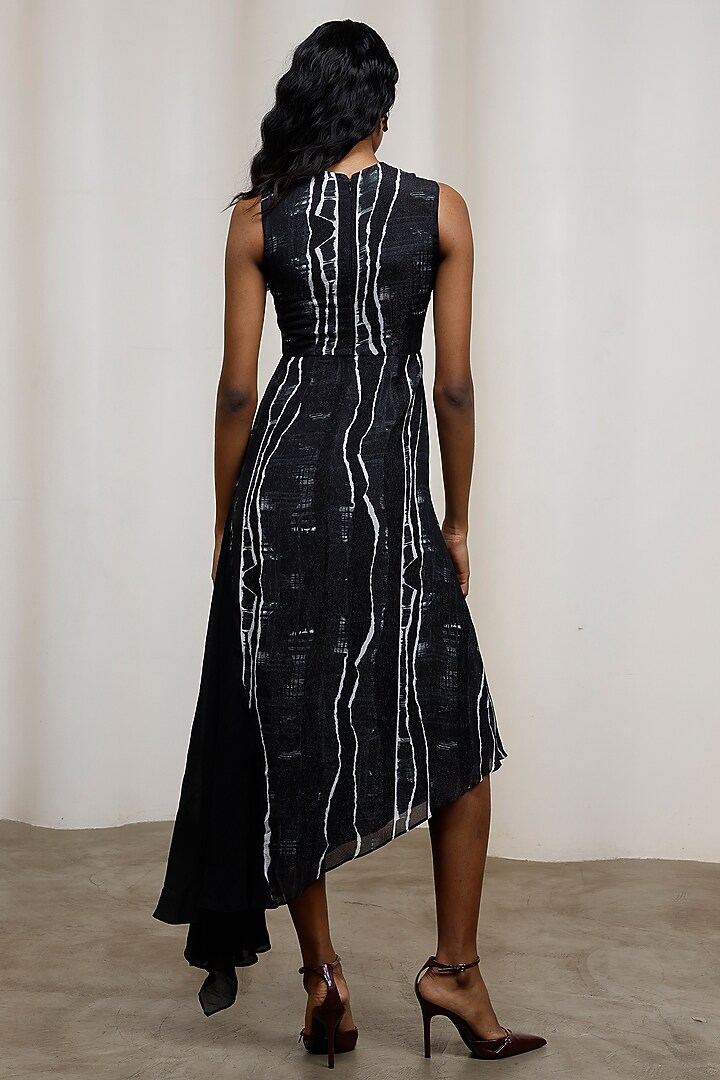 Black Chiffon Lurex Asymmetric Midi Vacation Dress by Advait at Pernia's Pop Up Shop