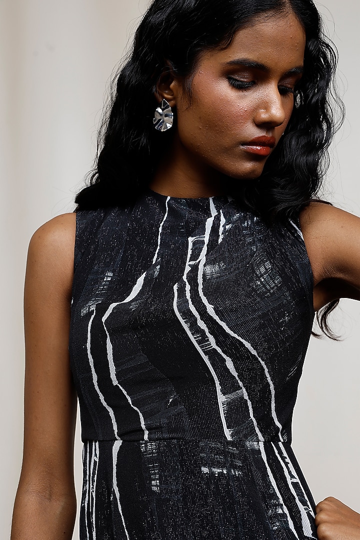 Black Chiffon Lurex Asymmetric Midi Vacation Dress by Advait at Pernia's Pop Up Shop