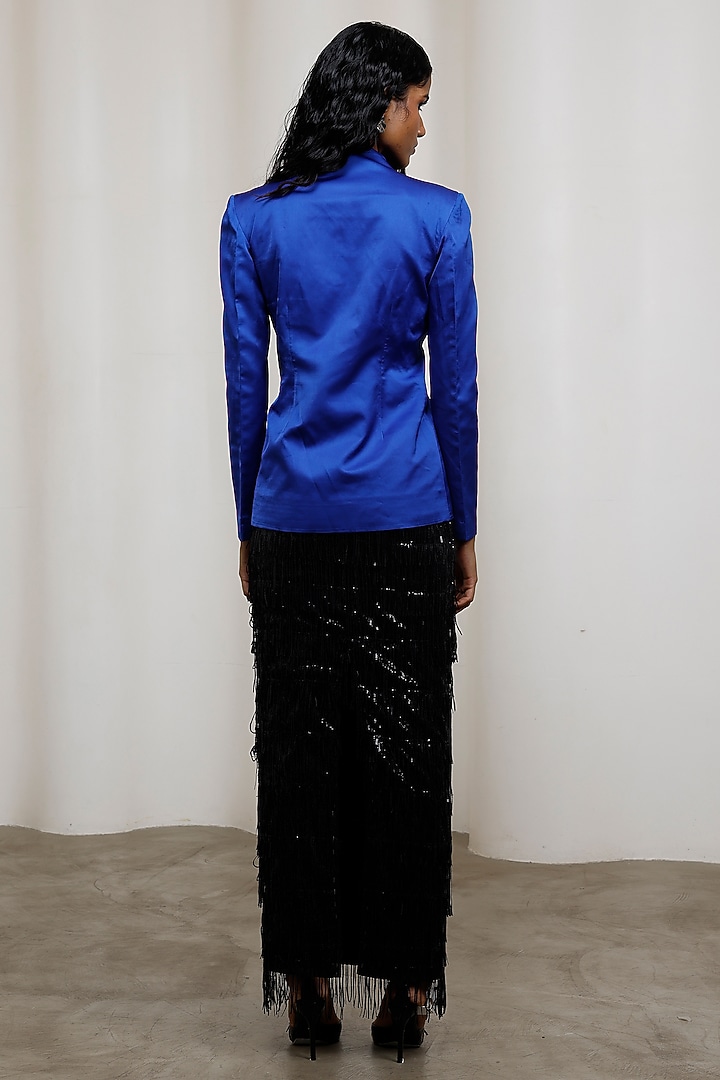 Black Georgette Satin Straight Skirt Set by Advait at Pernia's Pop Up Shop