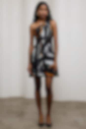 Black Chiffon Lurex One-Shoulder Structured Mini Summer Dress by Advait at Pernia's Pop Up Shop