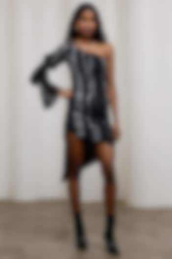 Black Chiffon Lurex One-Shoulder Structured Mini Summer Dress by Advait at Pernia's Pop Up Shop