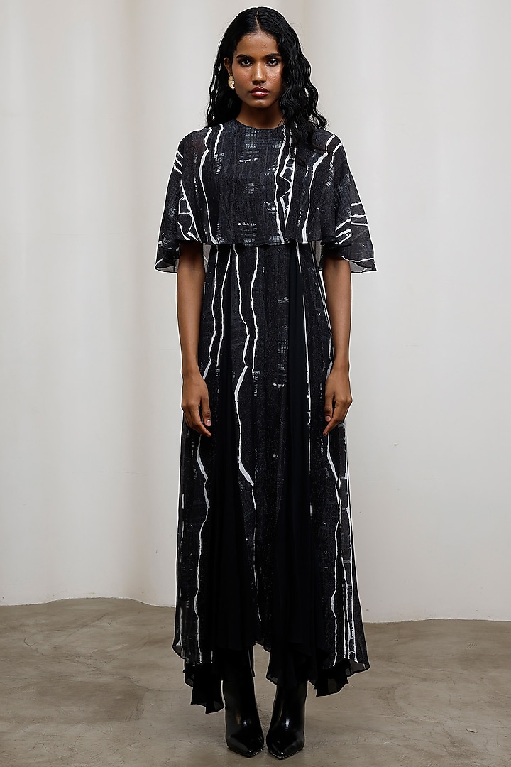Black Chiffon Lurex Maxi Vacation Dress by Advait at Pernia's Pop Up Shop