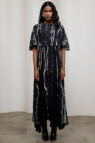 Black Chiffon Lurex Maxi Dress by Advait