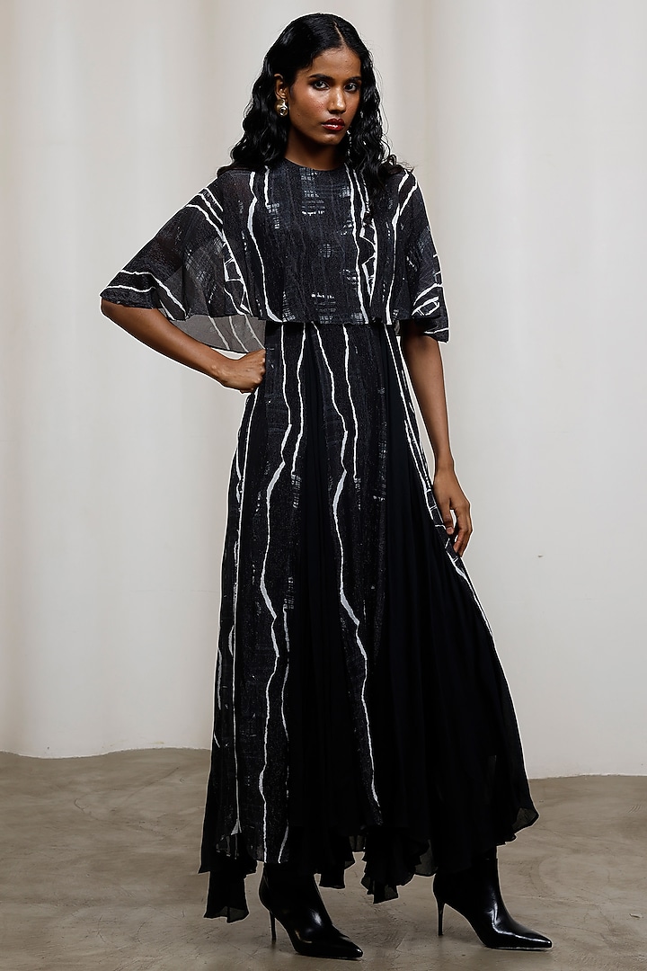 Black Chiffon Lurex Maxi Vacation Dress by Advait at Pernia's Pop Up Shop
