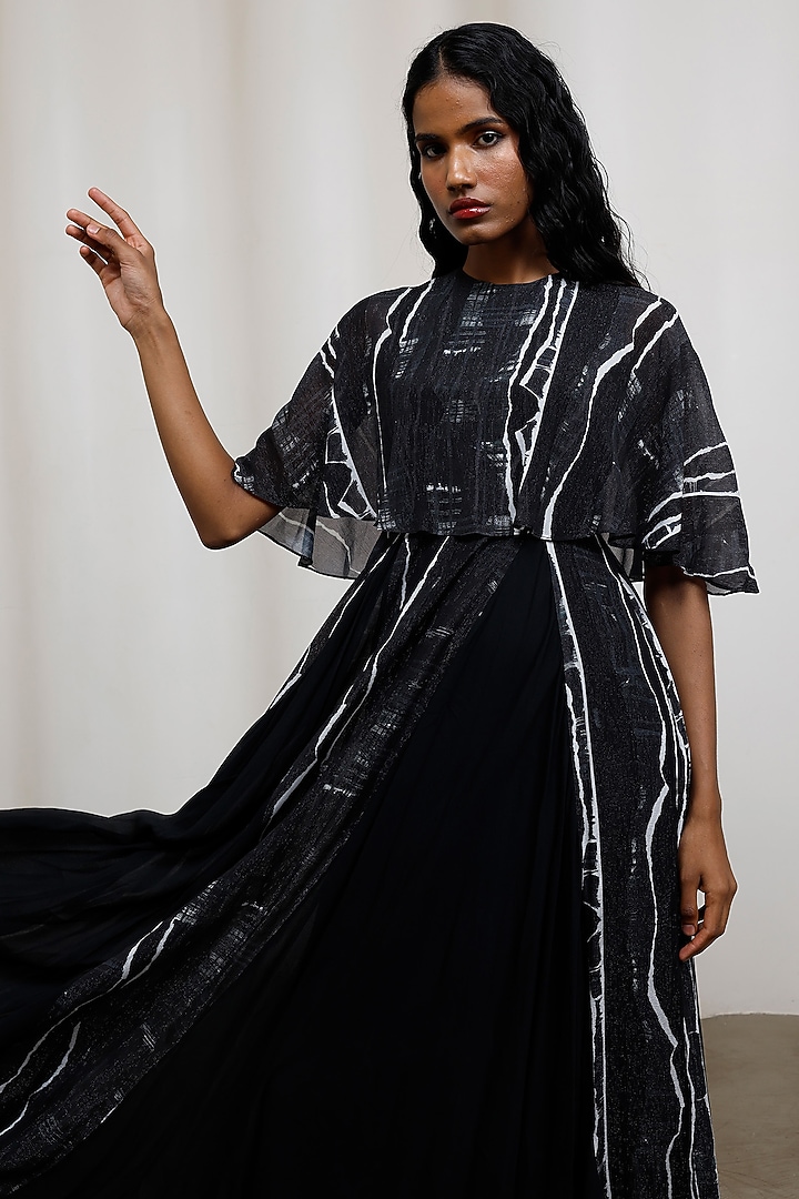 Black Chiffon Lurex Maxi Vacation Dress by Advait at Pernia's Pop Up Shop