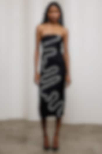 Black Poly Suiting Strapless Midi Vacation Dress by Advait at Pernia's Pop Up Shop