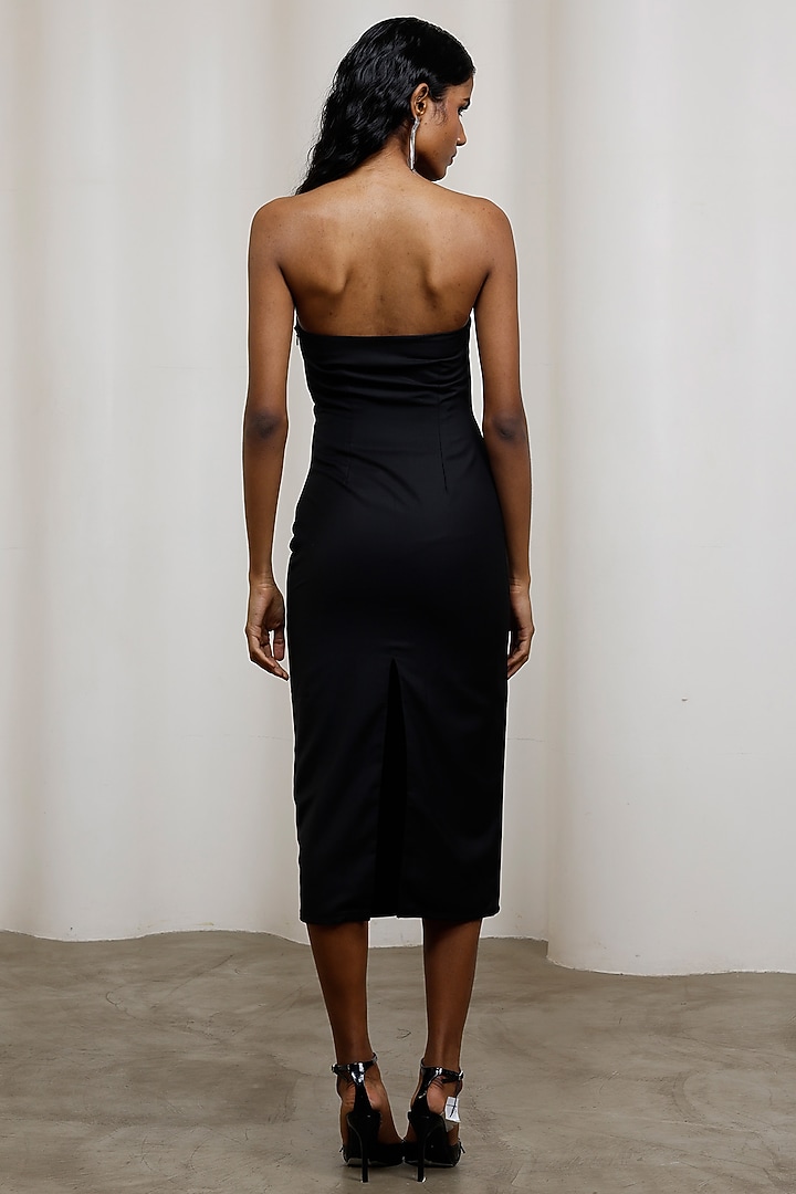 Black Poly Suiting Strapless Midi Vacation Dress by Advait at Pernia's Pop Up Shop