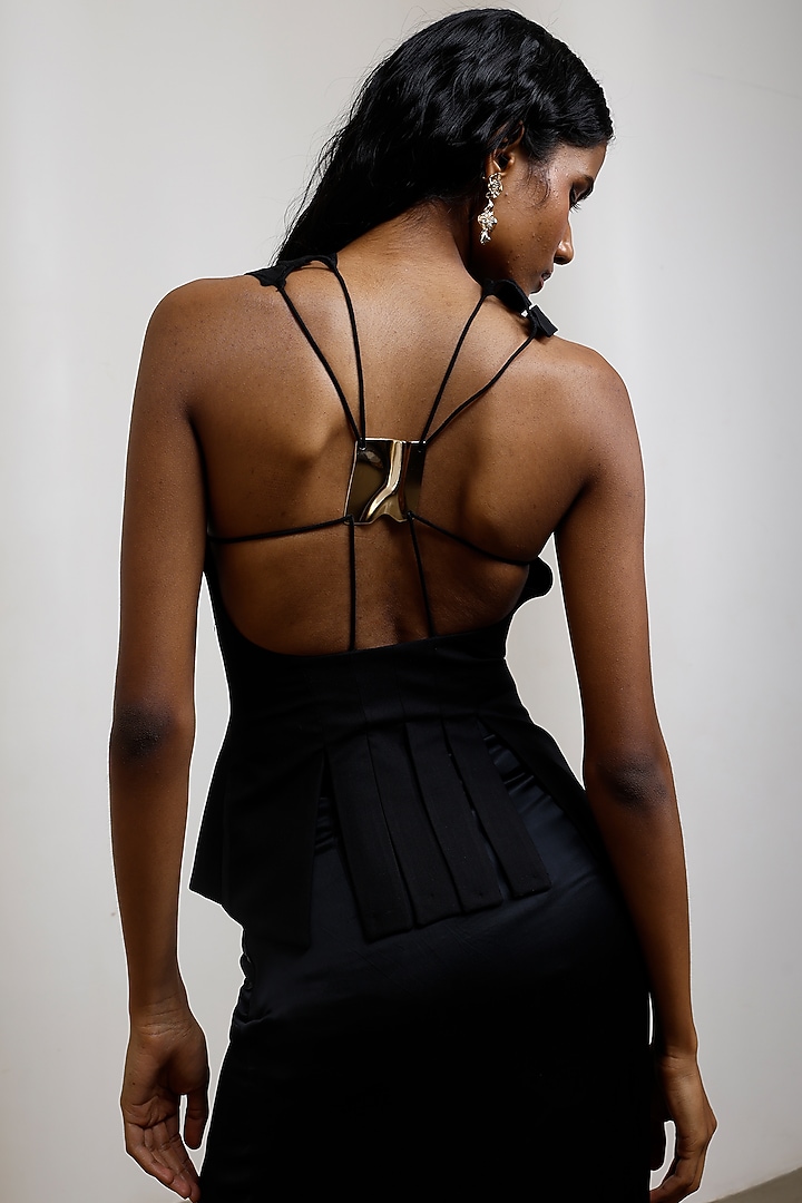 Black Poly Suiting Structured Top by Advait at Pernia's Pop Up Shop