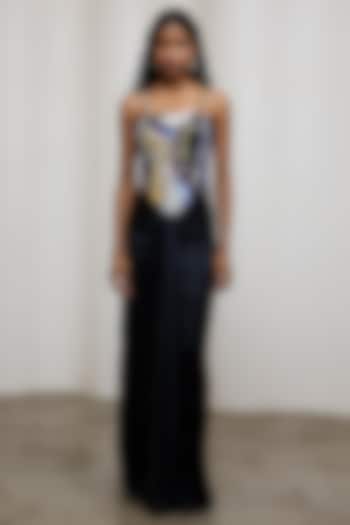Black Poly Suiting Hand Embroidered Corset by Advait at Pernia's Pop Up Shop