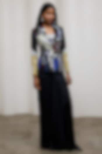 Black Crinkle Chiffon Draped Skirt Set by Advait at Pernia's Pop Up Shop