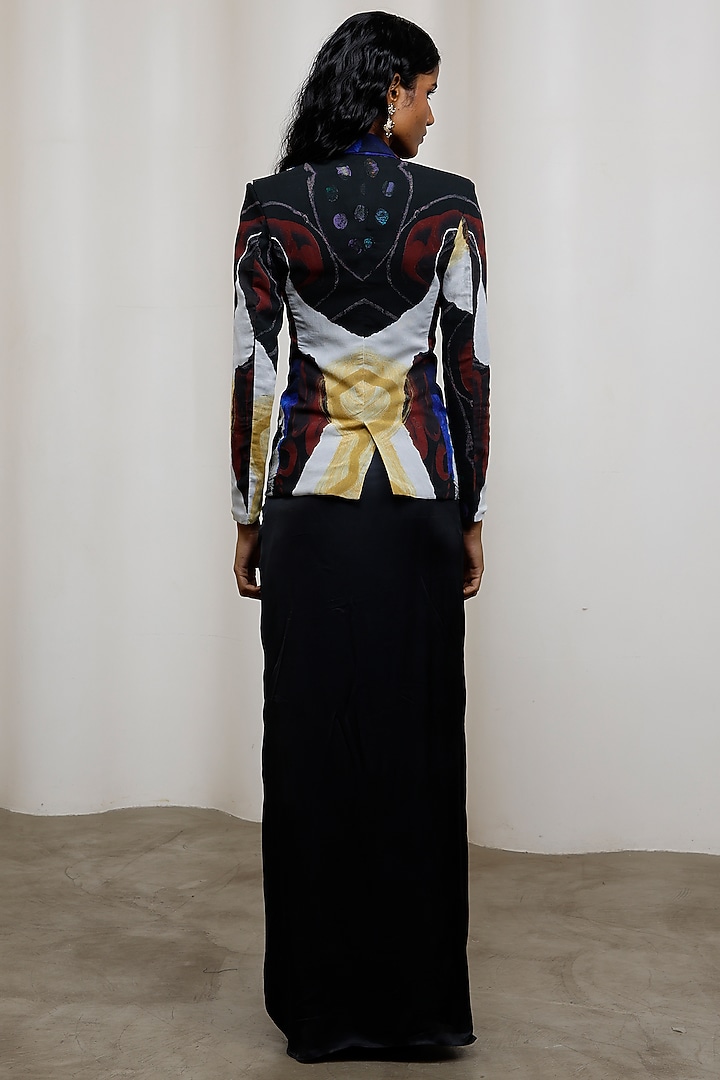 Black Crinkle Chiffon Draped Skirt Set by Advait at Pernia's Pop Up Shop