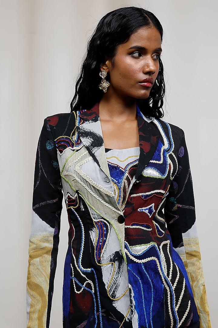 Black Crinkle Chiffon Draped Skirt Set by Advait at Pernia's Pop Up Shop