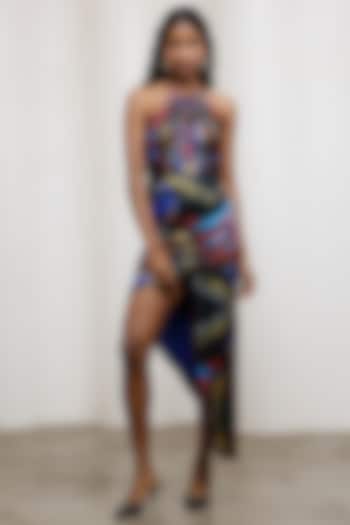 Black Georgette Satin High-Low Halter Vacation Dress by Advait at Pernia's Pop Up Shop