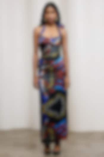 Black Georgette Satin Halter Maxi Vacation Dress by Advait at Pernia's Pop Up Shop