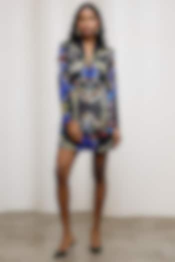 Black Georgette Satin Blazer Mini Vacation Dress by Advait at Pernia's Pop Up Shop