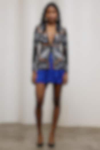 Blue Chiffon Lurex Mini Skirt Set by Advait at Pernia's Pop Up Shop