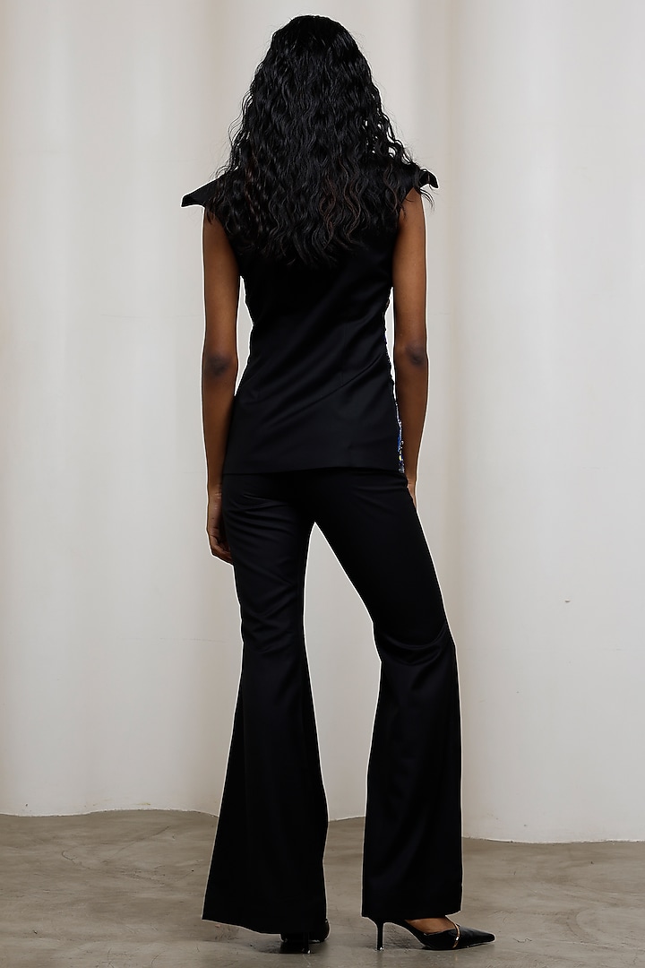 Black Poly Suiting Printed Co-Ord Set by Advait at Pernia's Pop Up Shop