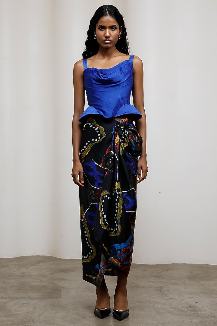 Black Georgette Satin Printed Skirt Set by Advait at Pernia's Pop Up Shop