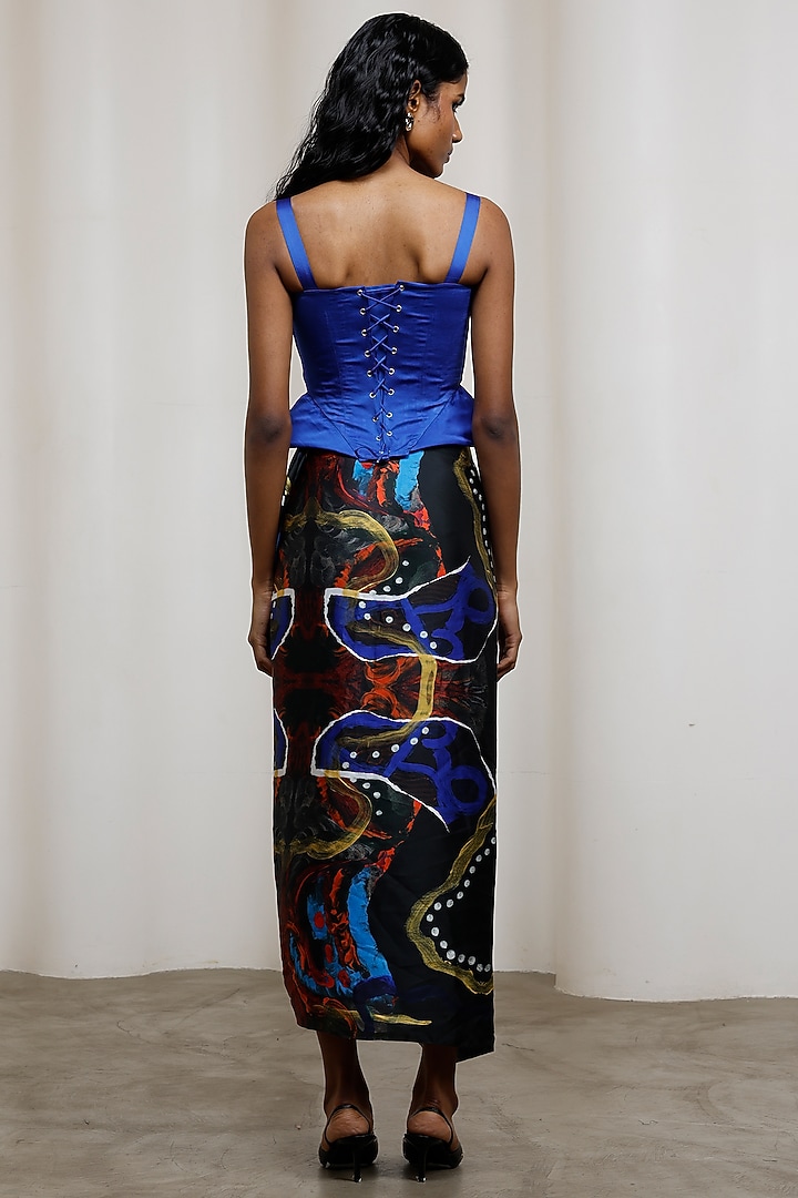 Black Georgette Satin Printed Skirt Set by Advait at Pernia's Pop Up Shop