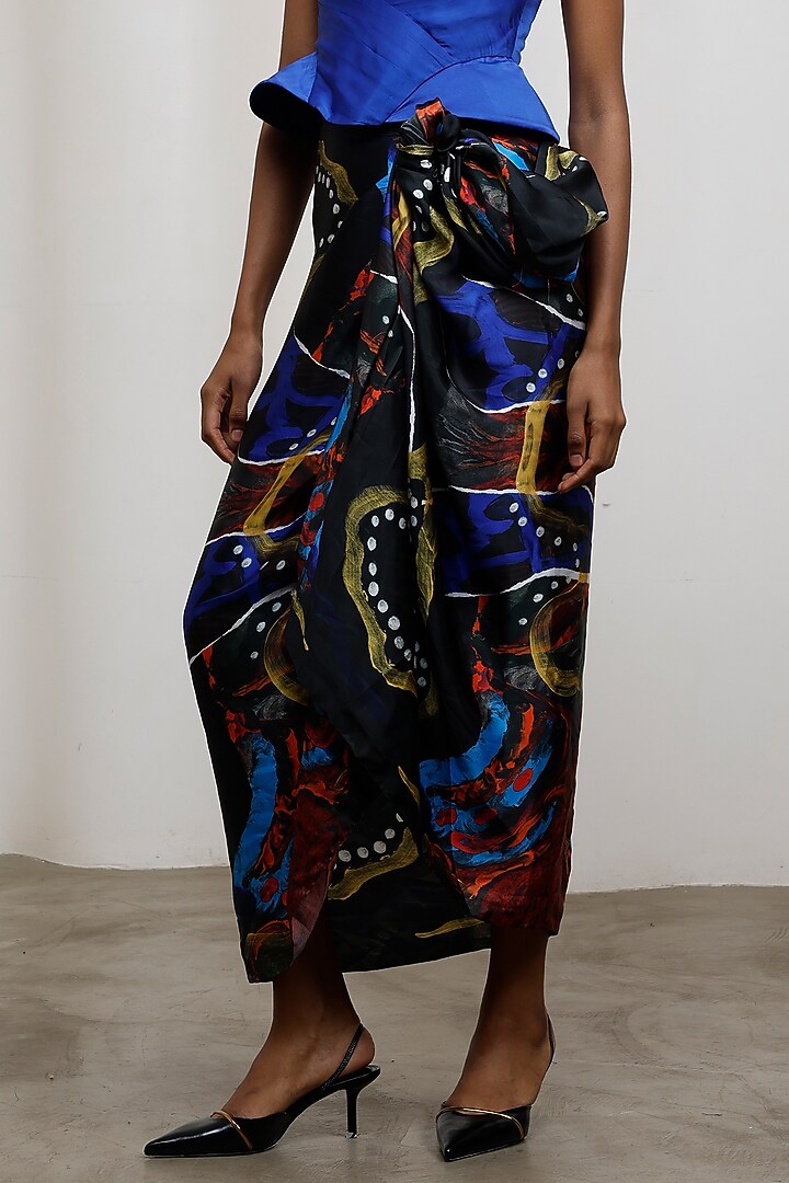 Black Georgette Satin Printed Skirt Set by Advait at Pernia's Pop Up Shop