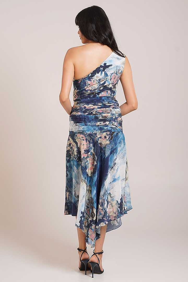 Multi-Colored Crepe Printed One-Shoulder Vacation Dress by Advait at Pernia's Pop Up Shop