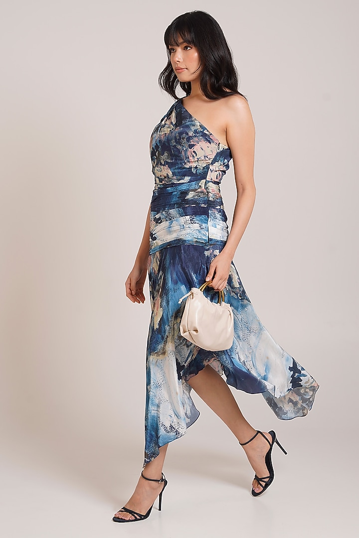 Multi-Colored Crepe Printed One-Shoulder Vacation Dress by Advait at Pernia's Pop Up Shop