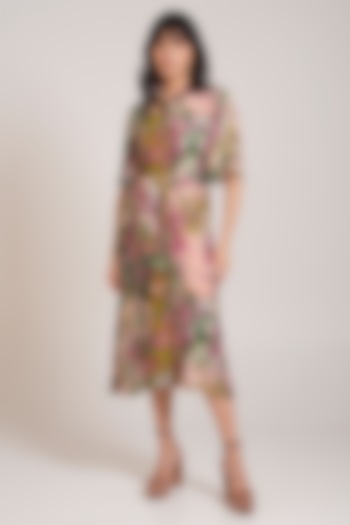 Multi-Colored Crepe Printed Midi Shirt Summer Dress by Advait at Pernia's Pop Up Shop