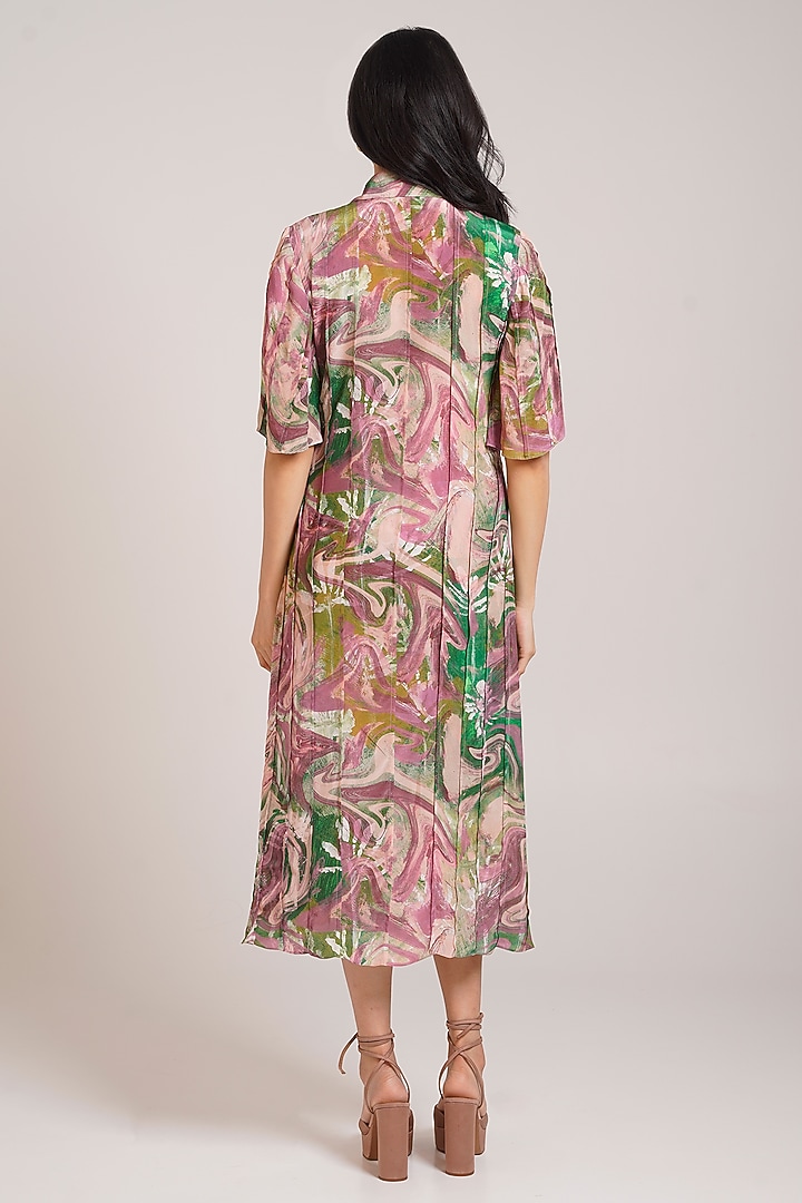 Multi-Colored Crepe Printed Midi Shirt Summer Dress by Advait at Pernia's Pop Up Shop