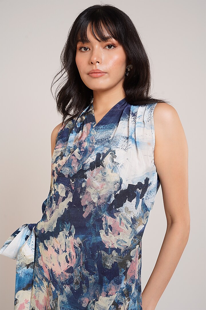 Multi-Colored Crepe Abstract Printed Mini Summer Dress by Advait at Pernia's Pop Up Shop