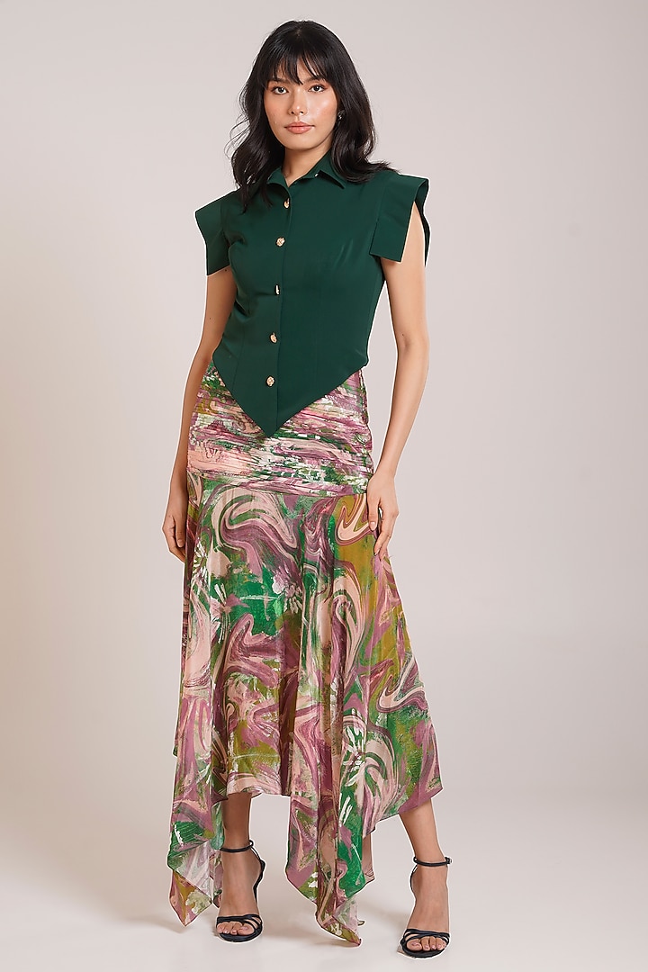 Multi-Colored Crepe Printed Midi Skirt Set by Advait at Pernia's Pop Up Shop