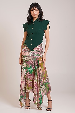 Multi-Colored Crepe Printed Midi Skirt Set by Advait