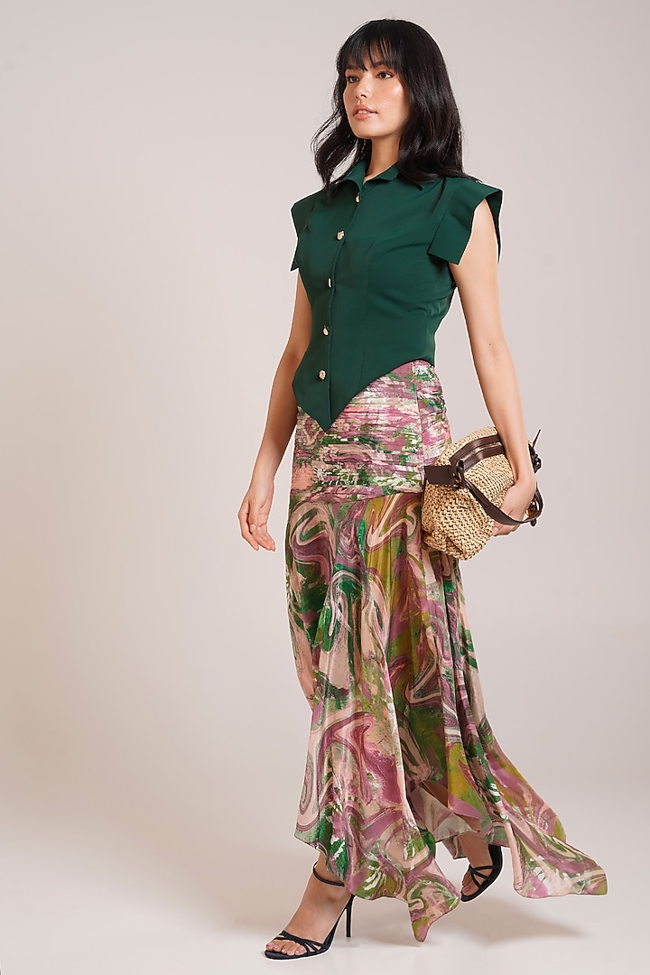 Multi-Colored Crepe Printed Midi Skirt Set by Advait at Pernia's Pop Up Shop