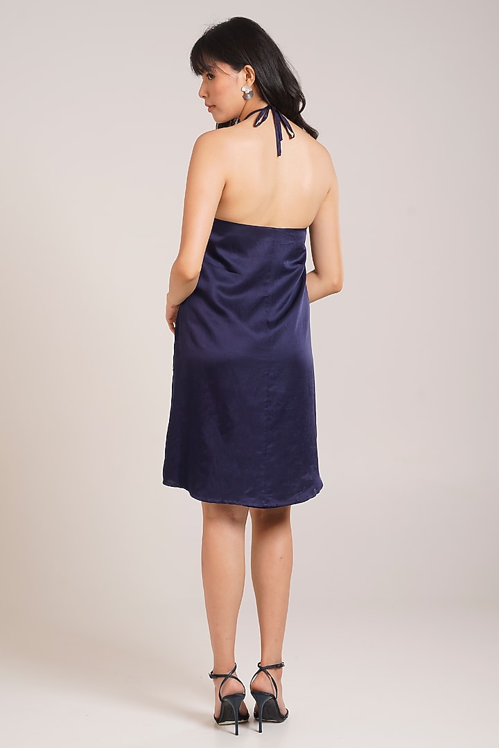 Black Cotton Satin Floral Embroidered Mini Summer Dress by Advait at Pernia's Pop Up Shop