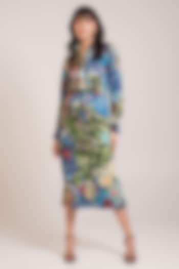 Multi-Colored Georgette Satin Printed Midi Summer Dress by Advait at Pernia's Pop Up Shop