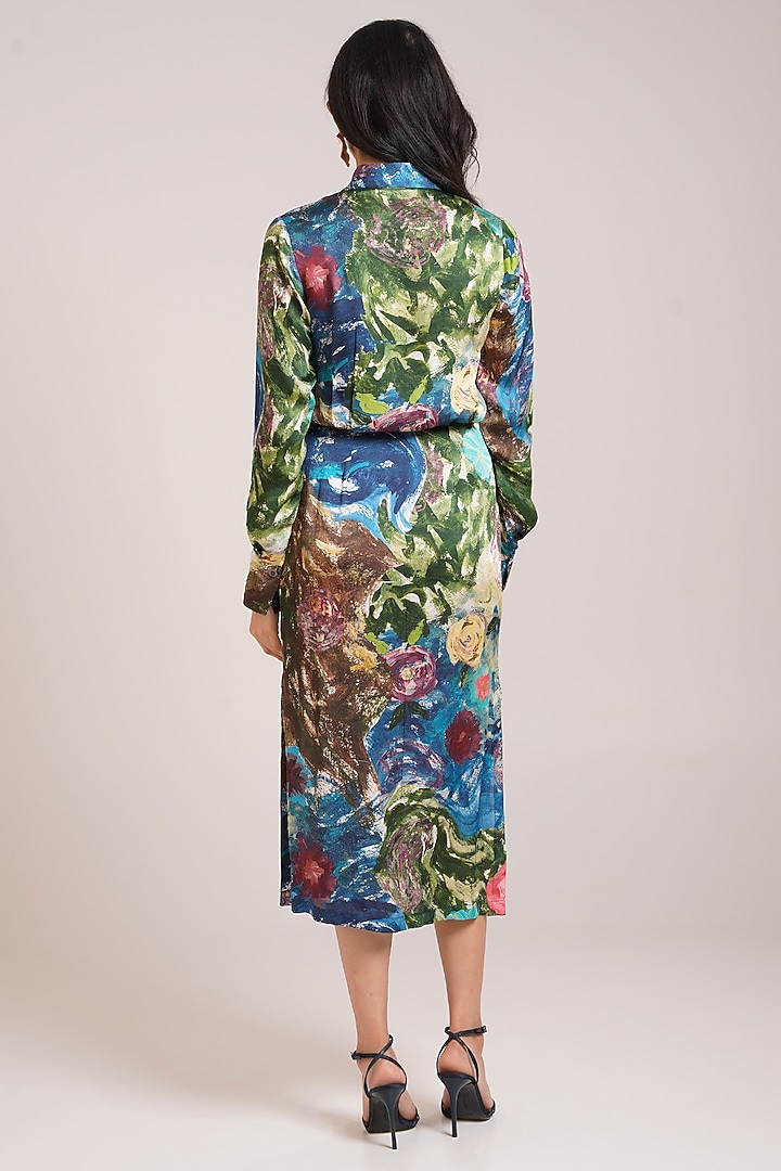 Multi-Colored Georgette Satin Printed Midi Summer Dress by Advait at Pernia's Pop Up Shop