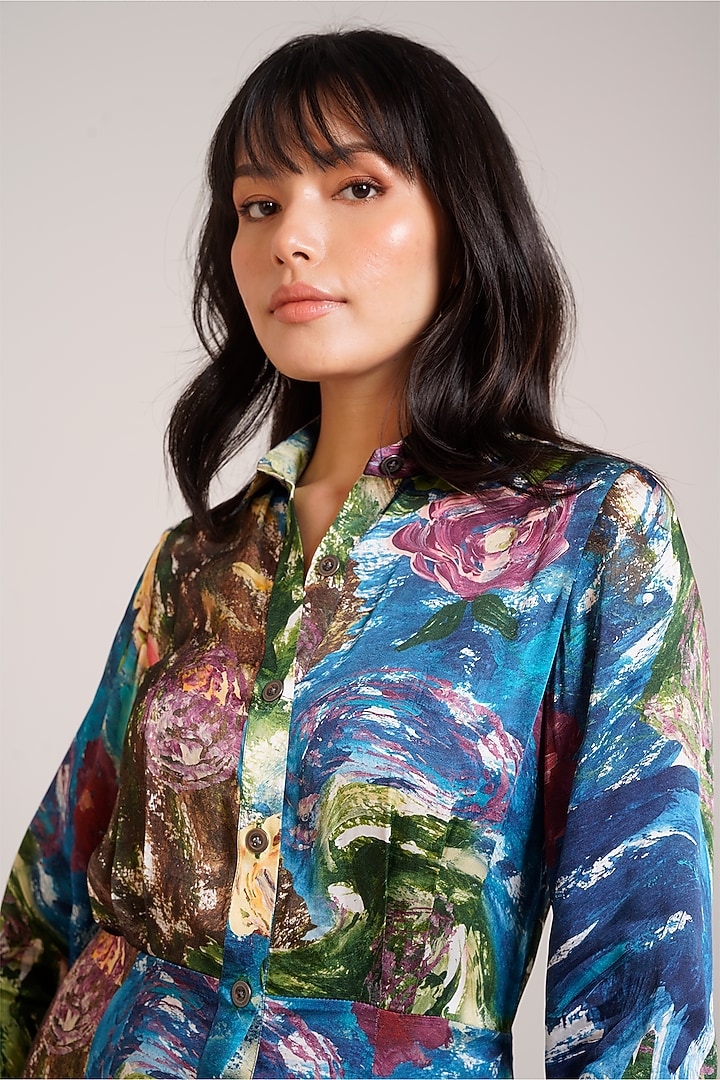 Multi-Colored Georgette Satin Printed Midi Summer Dress by Advait at Pernia's Pop Up Shop